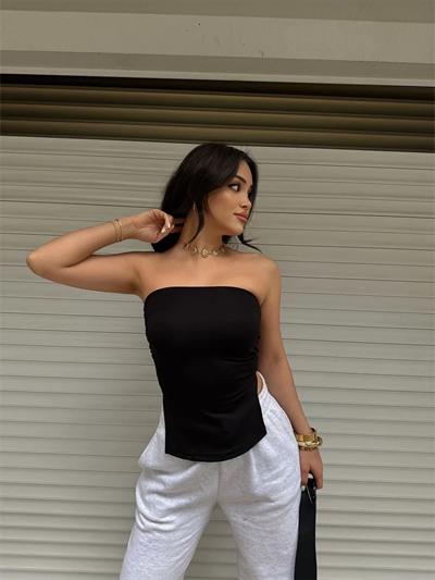 Straplez Yırtmaçlı Crop