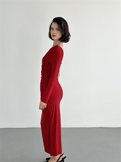 Tek Omuz Büzgülü Sandy Elbise