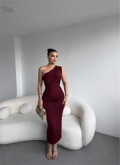 Tek Omuz Büzgülü Sandy Elbise