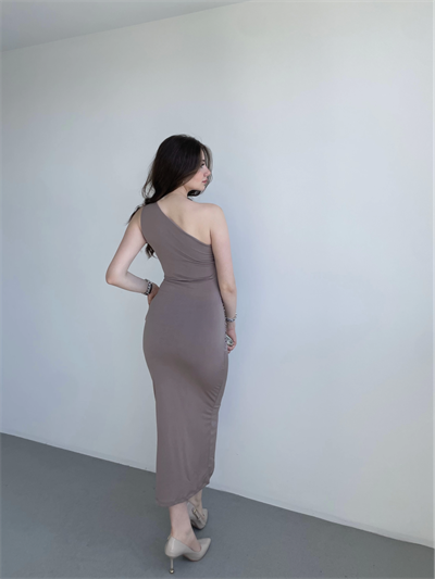 Tek Omuz Büzgülü Sandy Elbise