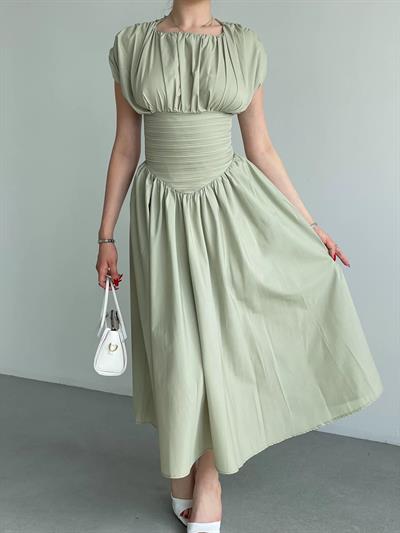 Vatkalı Büzgü Detay Elbise