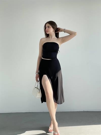 Yırtmaçlı Sandy Astarlı Etek