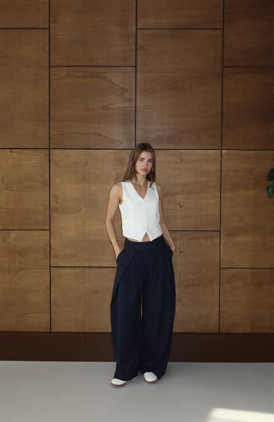 Çizgili Pile Detay Pantolon