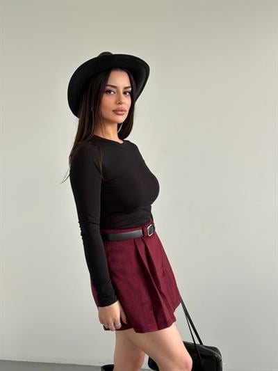 Kaşe Kemerli Şort Etek