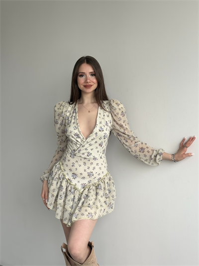 Lavin Çiçekli Volan Elbise