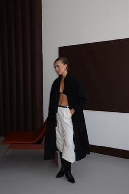 Oversize Premium Trençkot Siyah