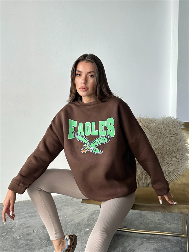 Eagles Üç İplik Oversize Sweat Kahverengi - Kahverengi