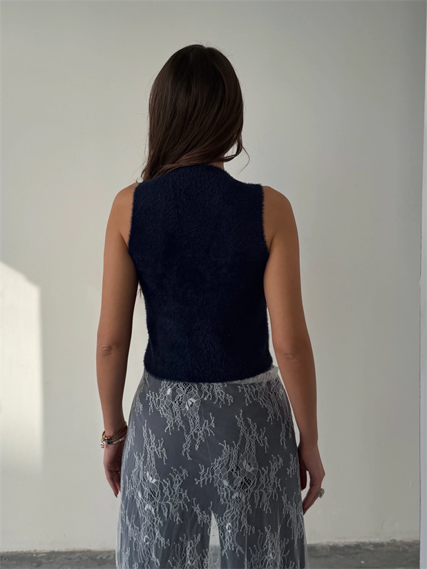 İki Düğmeli Yumoş Yelek - Lacivert