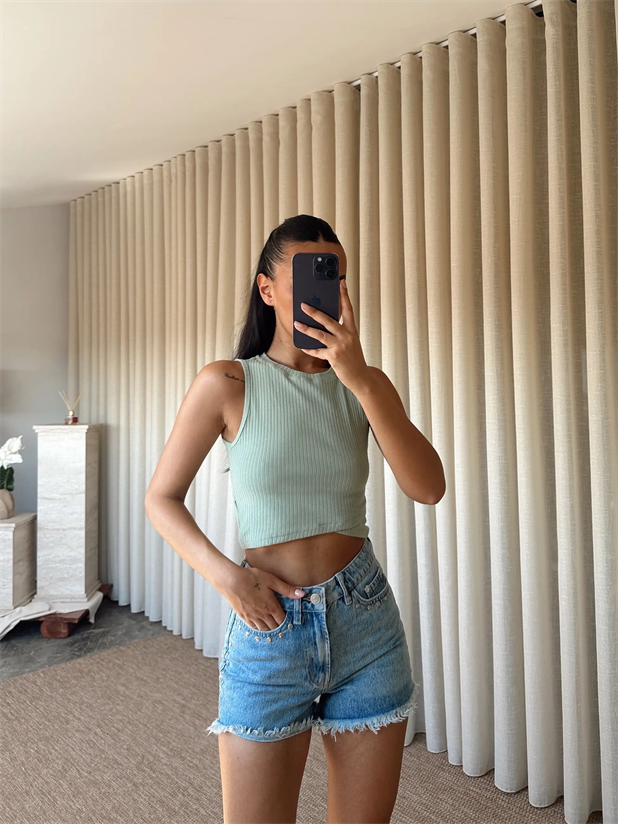 Bel Detay Fitilli Bluz - Mint