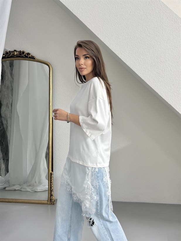 Altı Saten Dantel Basic - Ekru