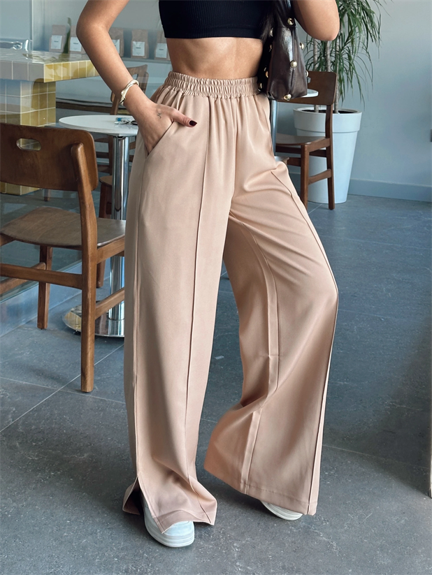 Renew Ön Dikiş Detaylı Yan Yırtmaçlı Pantolon Vizon - Vizon