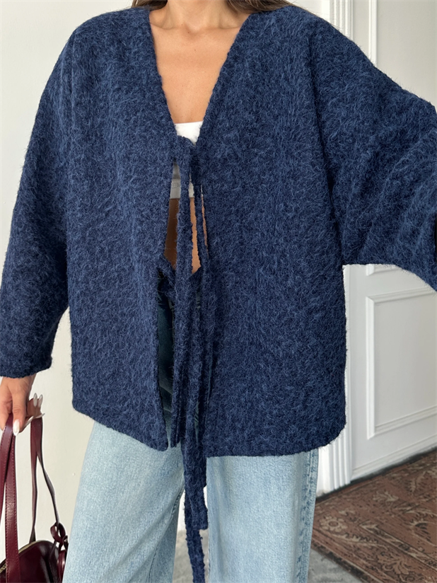 Bağlamalı Kaşe Ceket - Lacivert