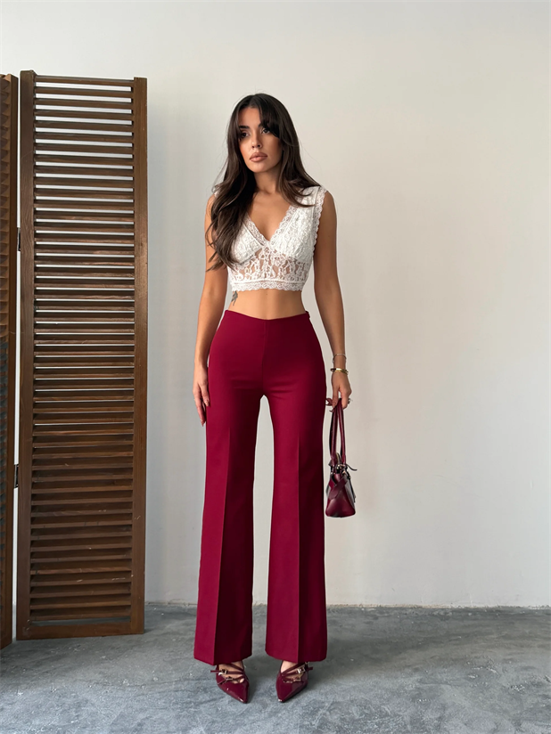 Gizli Fermuarlı Pantolon - Bordo