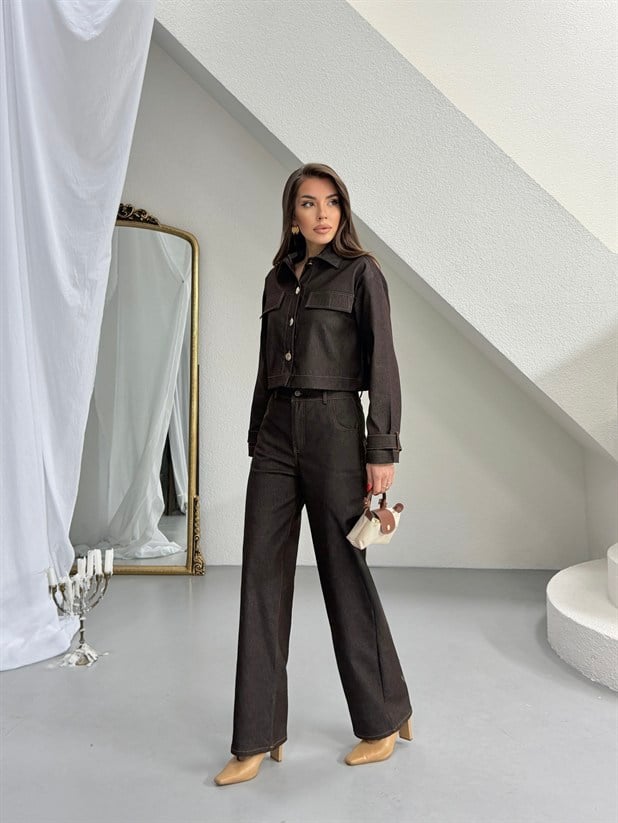 Rahat Kesim Denim Takım - Kahve