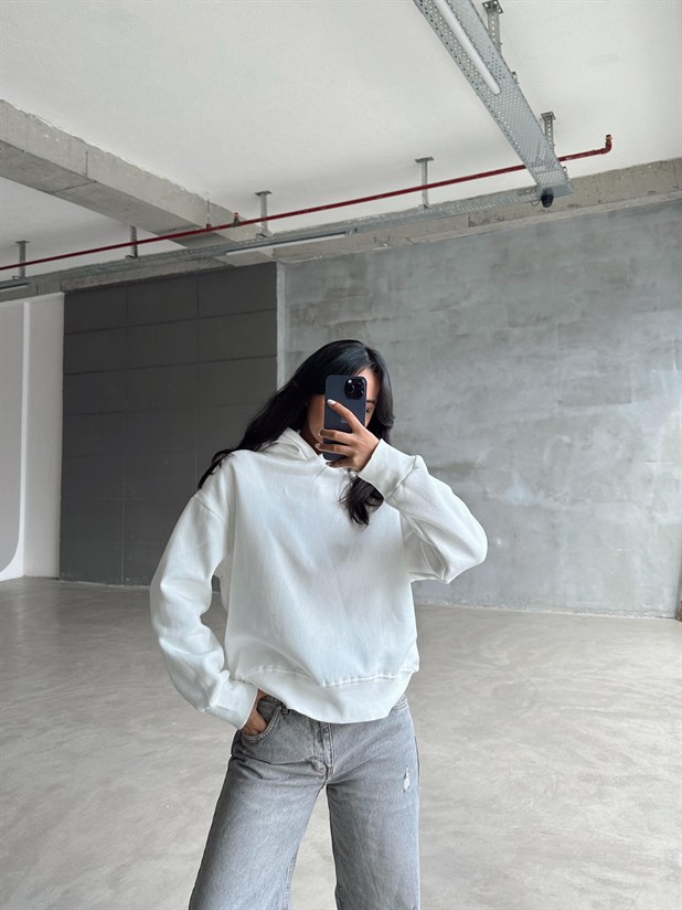 Kapüşonlu Sweatshırt - Beyaz