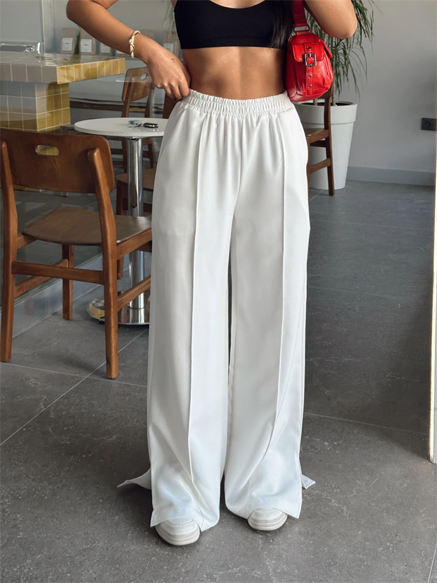 Renew Ön Dikiş Detaylı Yan Yırtmaçlı Pantolon Beyaz - Beyaz