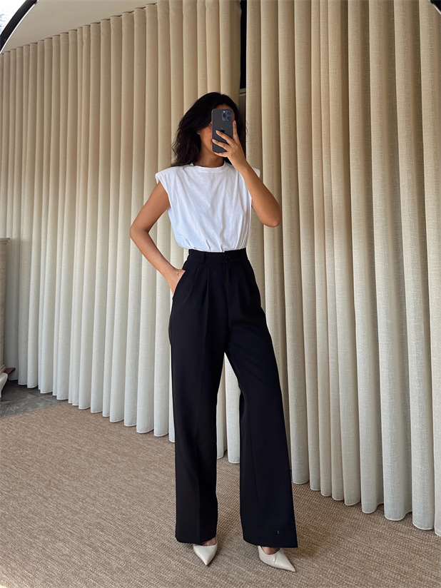 Bel Lastik Palazzo Pantolon - Siyah