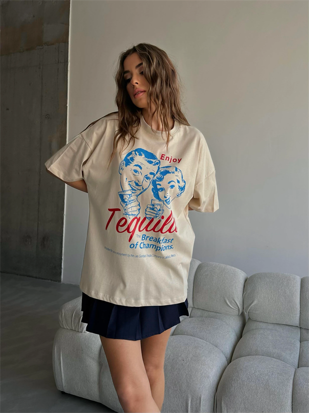 Tequila Baskılı Tshirt Bej - Bej