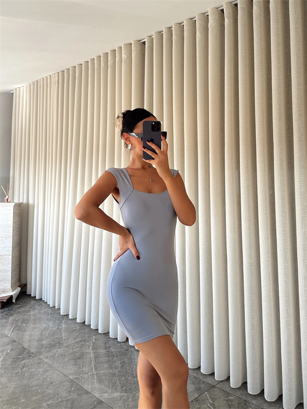 Lana Mini Elbise Gri - Gri