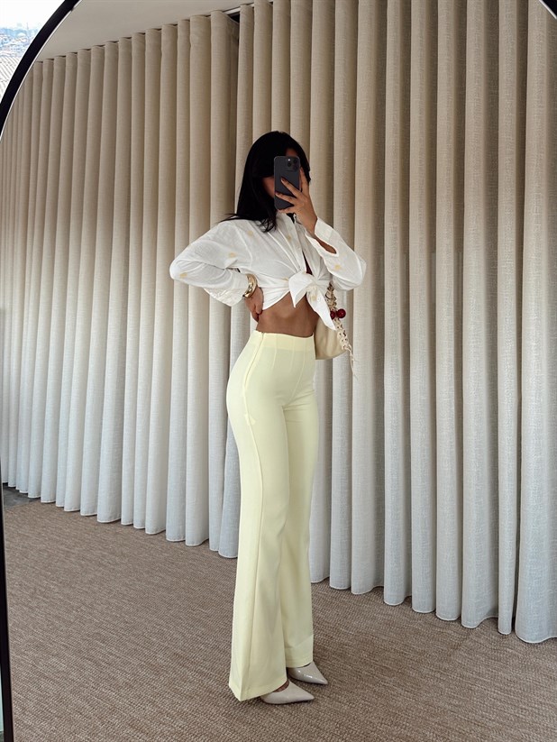 Yarım İspanyol Paça Pantolon - Limon Sarısı