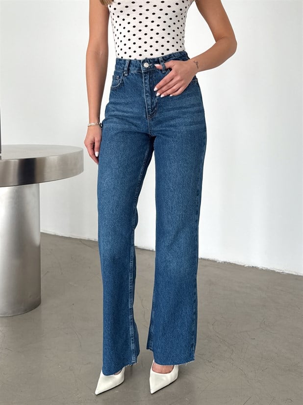 Paça Kesik Palazzo Jean - Mavi