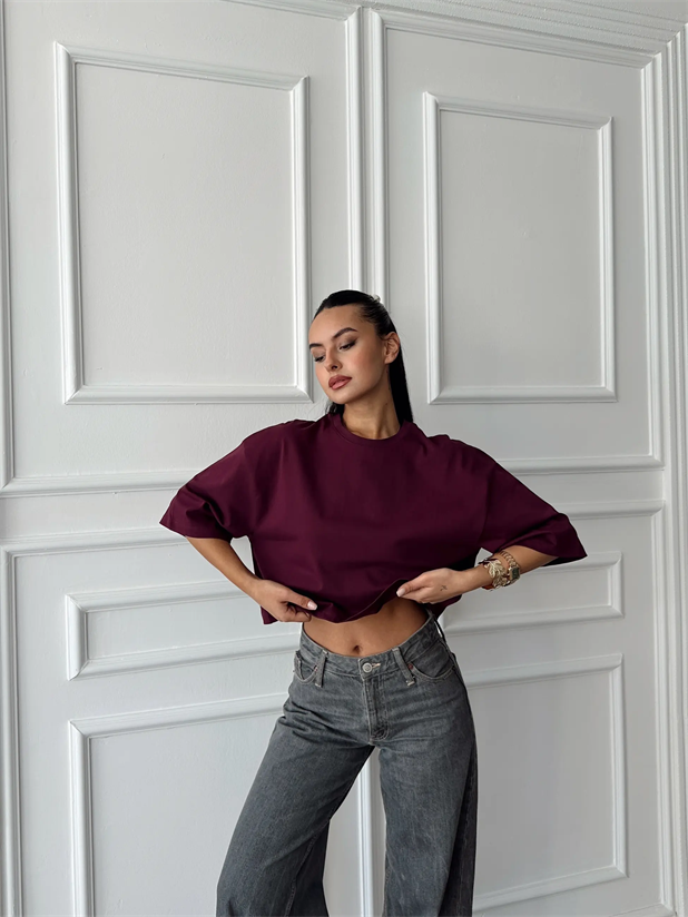 Oversize Basic Crop - Bordo
