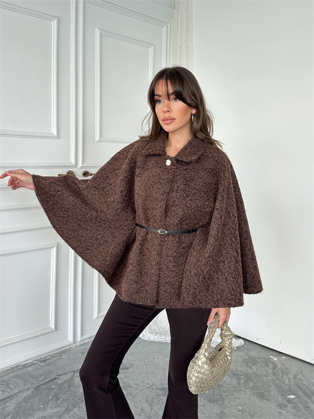 Kırçıllı Kaşe Panço  - Kahverengi