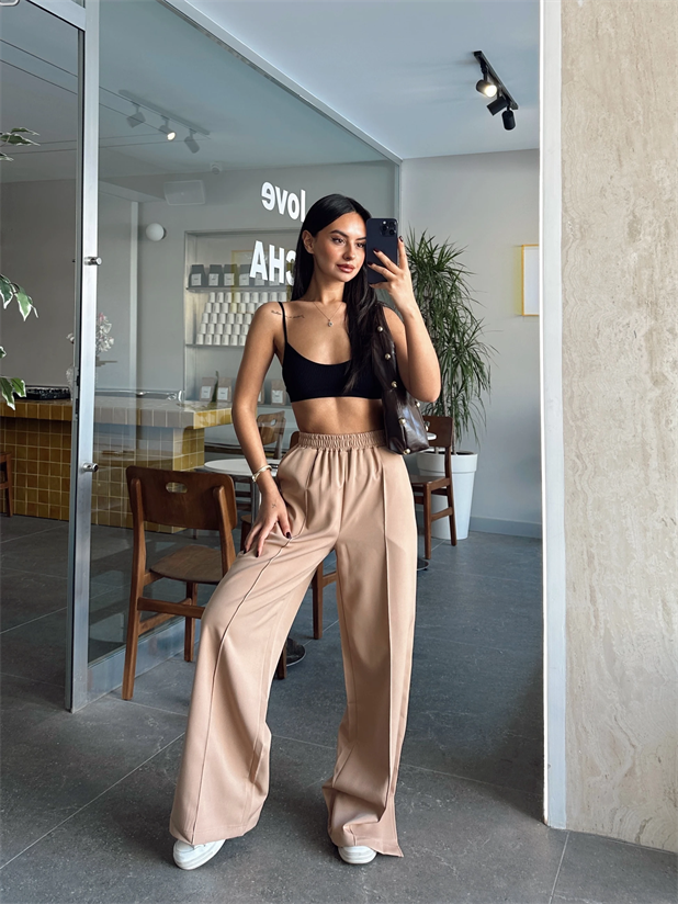 Renew Ön Dikiş Detaylı Yan Yırtmaçlı Pantolon Vizon - Vizon