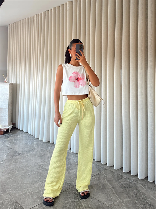 Bürümcük Kumaş Pantolon - Sarı