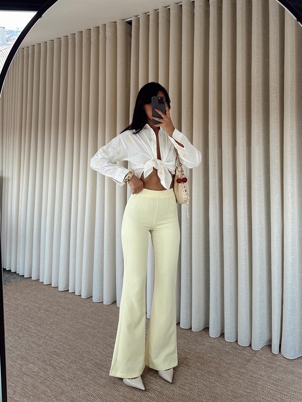 Yarım İspanyol Paça Pantolon - Limon Sarısı