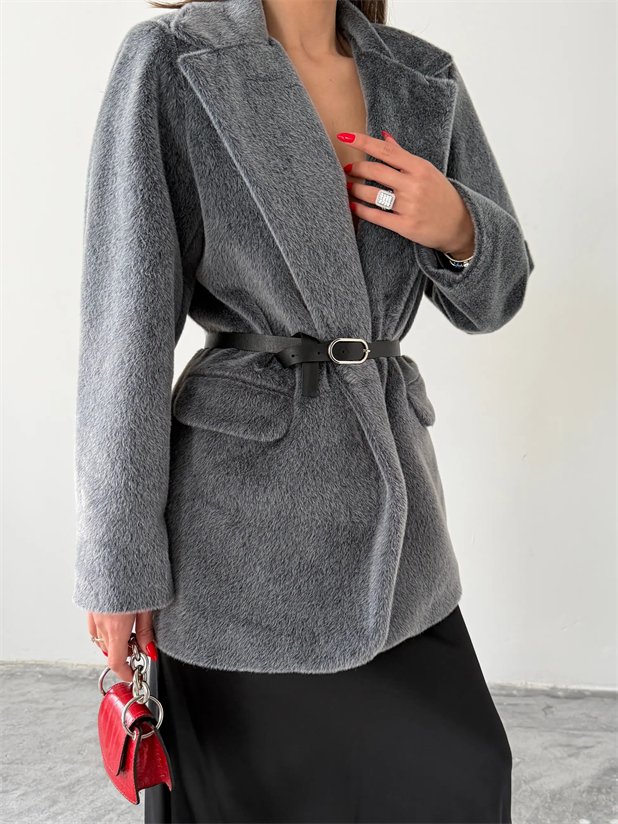 Vatkalı Fox Blazer Ceket - Füme