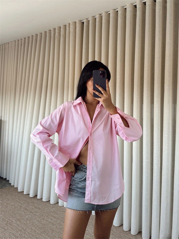 Düz Oversize Gömlek - Pembe