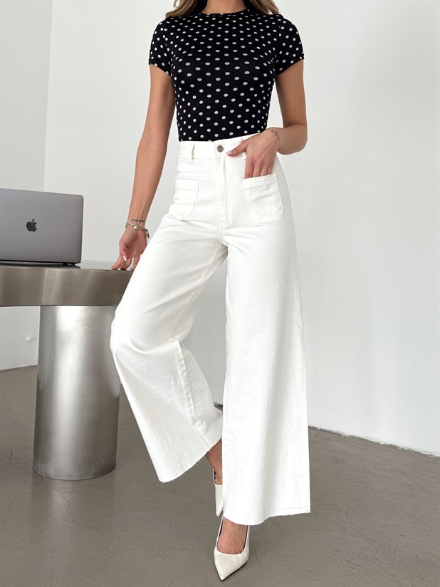 Çift Cep Palazzo Jean - Ekru