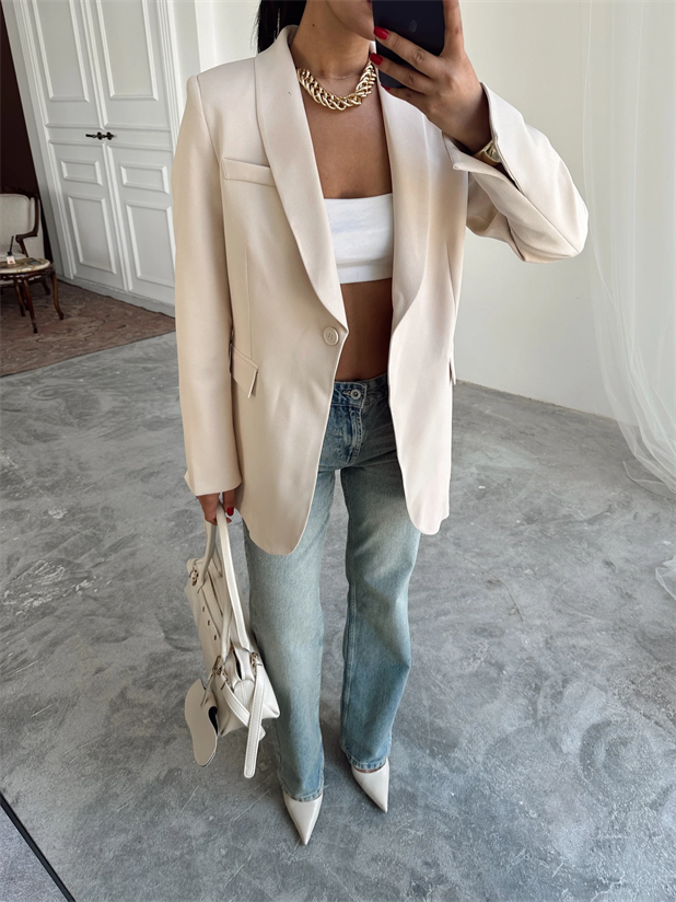 Kol Yırtmaç Blazer Ceket Taş - Taş