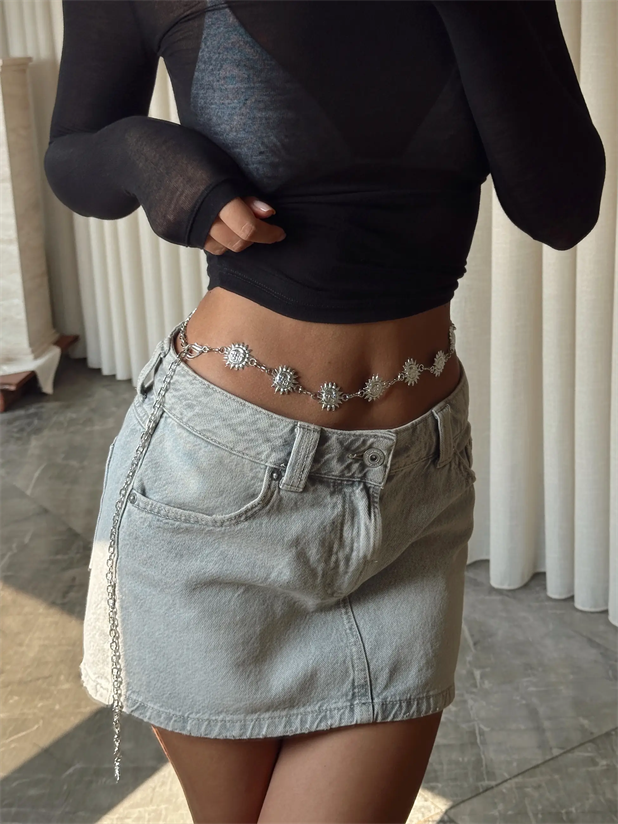 Güneş Motifli Zincir Kemer  - Gümüş