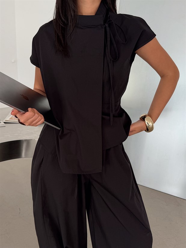 Poplin Balon Pantolon Takım - Siyah