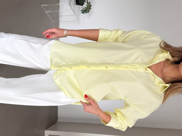 Gizli Pat Düğmeli Gömlek - Sarı