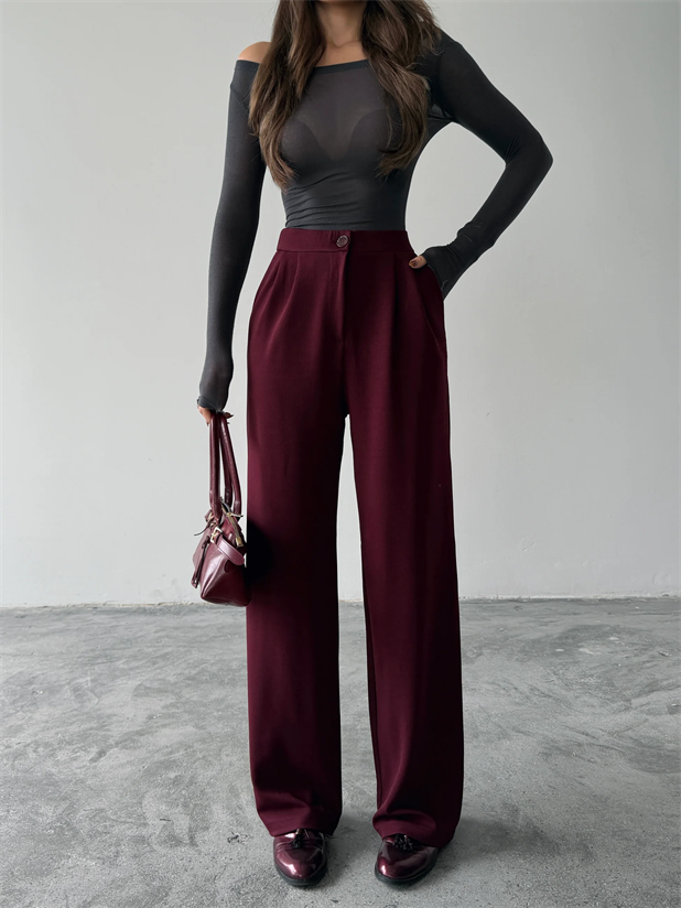 Pileli Jakar Palazzo Pantolon  - Bordo