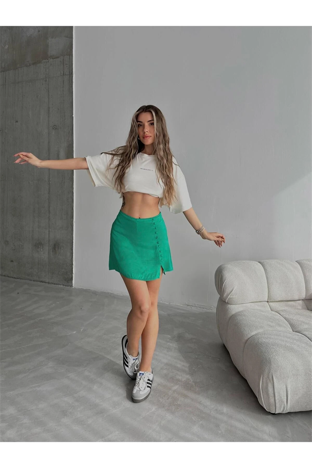 Blloom Saten Şort Etek Yeşil - Yeşil