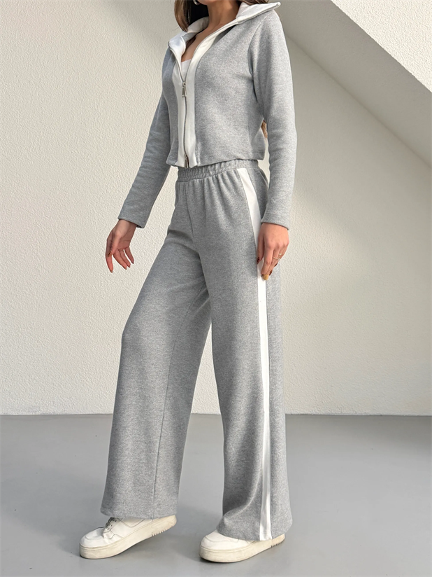 Çift Fermuarlı Selanik Takım  - Gri