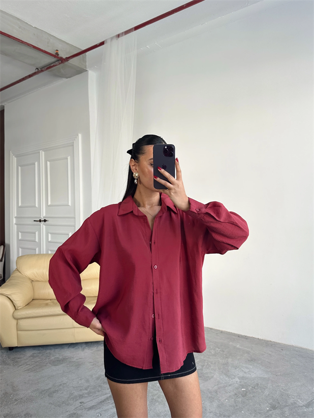 Oversize Modal Gömlek - Bordo