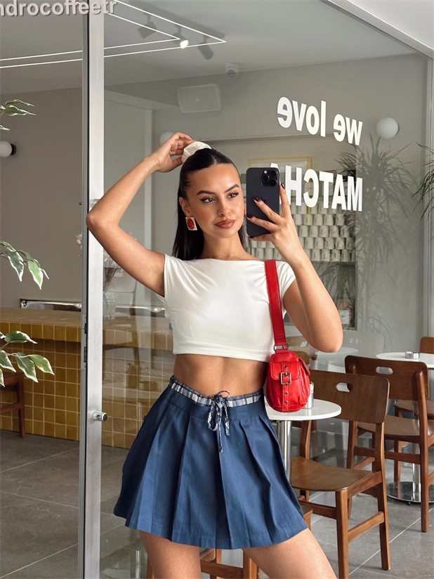 Bel Detay Gabardin Etek - Lacivert