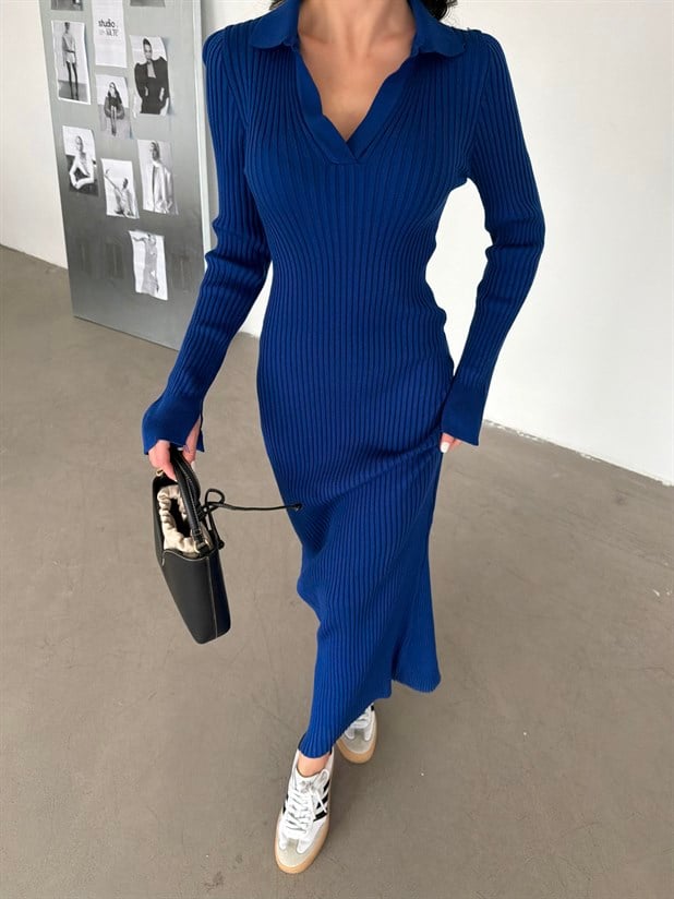 Maxi Triko Elbise  - Lacivert