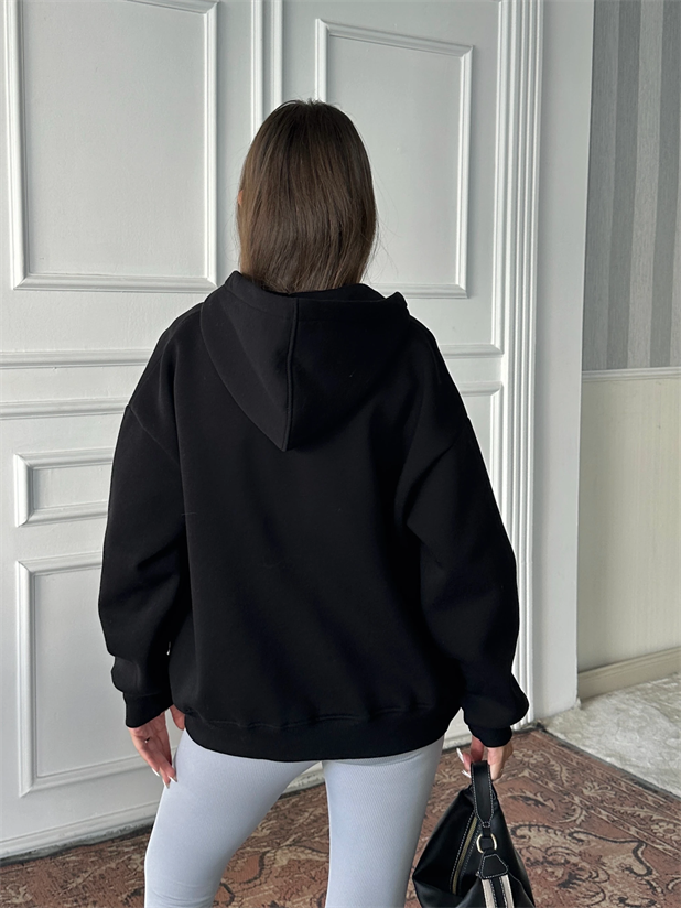 Fermuarlı Cepli Sweat - Siyah