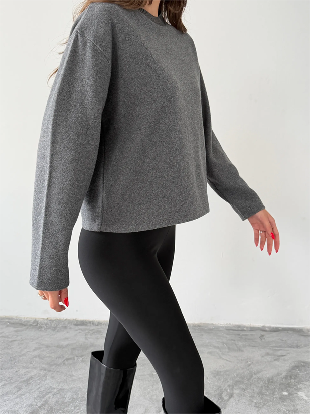 Yaka Ribana Detay Sweat - Füme