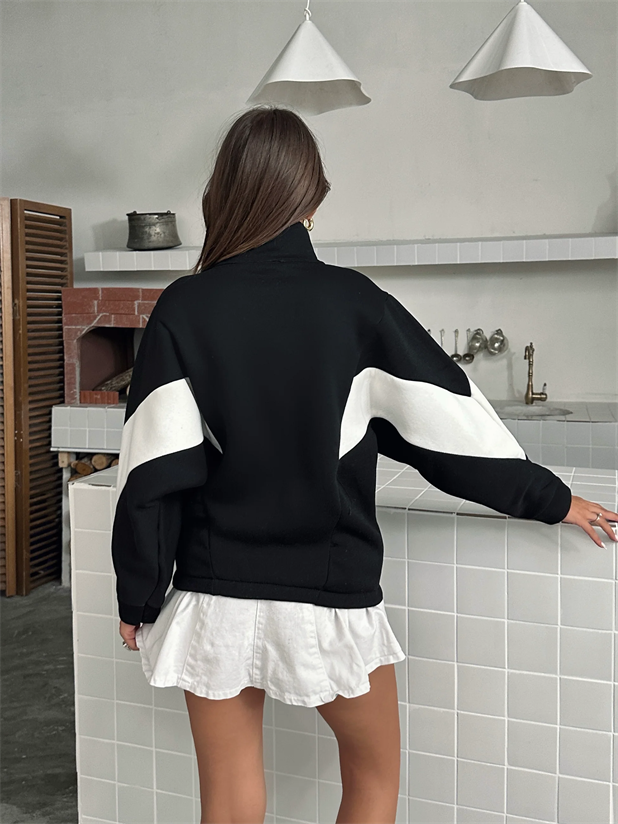 Fermuarlı Blok Hırka - Siyah