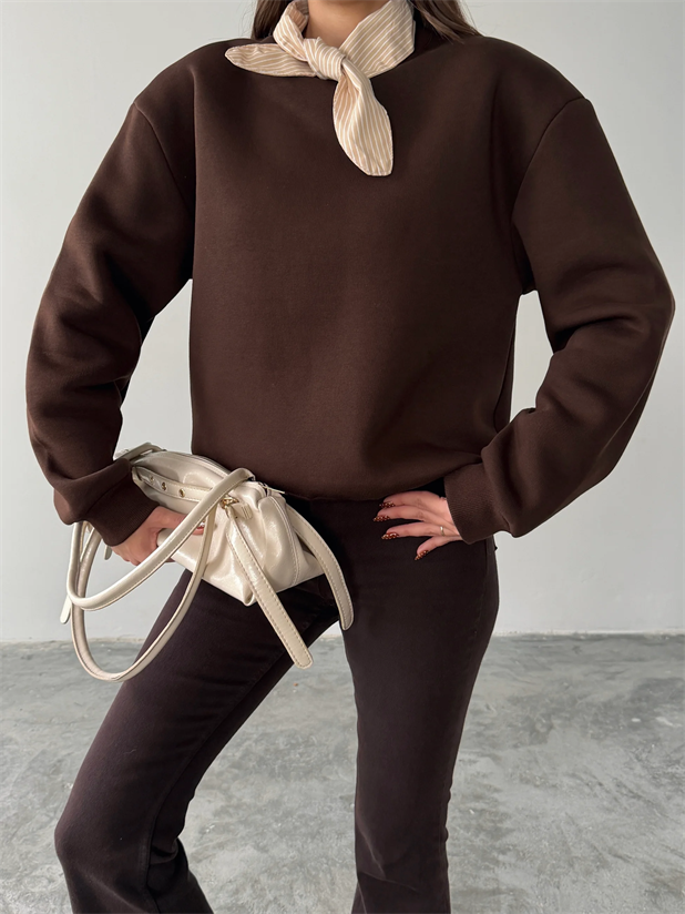 Fular Detaylı Sweatshirt - Kahve