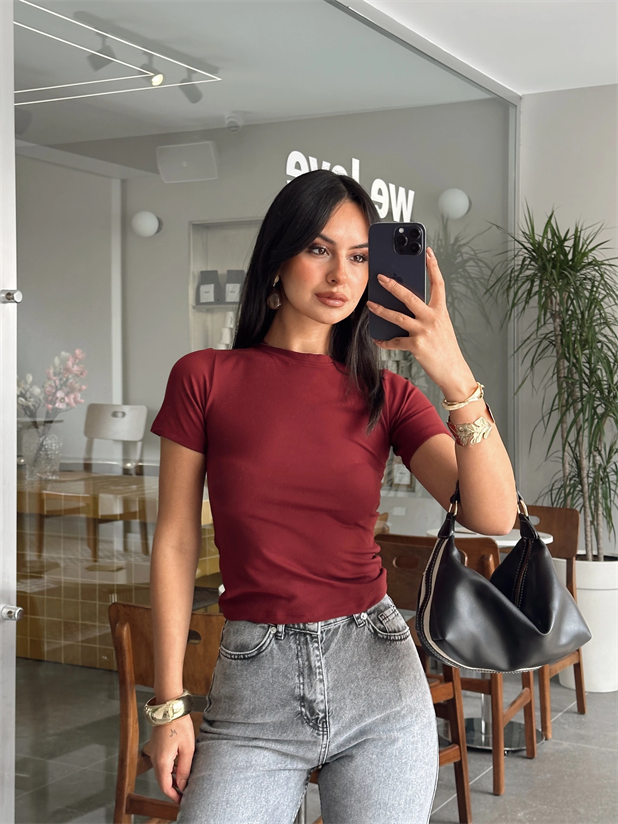 Bisiklet Yaka Modal Basic - Bordo