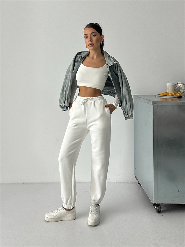 Bel Lastik Jogger Eşofman Beyaz - Beyaz
