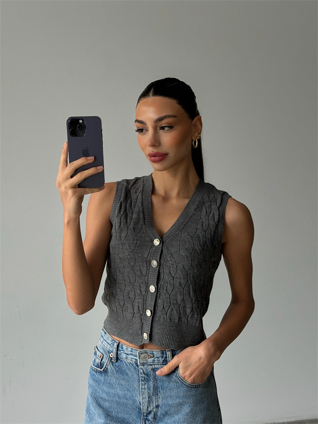 Elsa Triko Örgü Yelek Füme - Füme